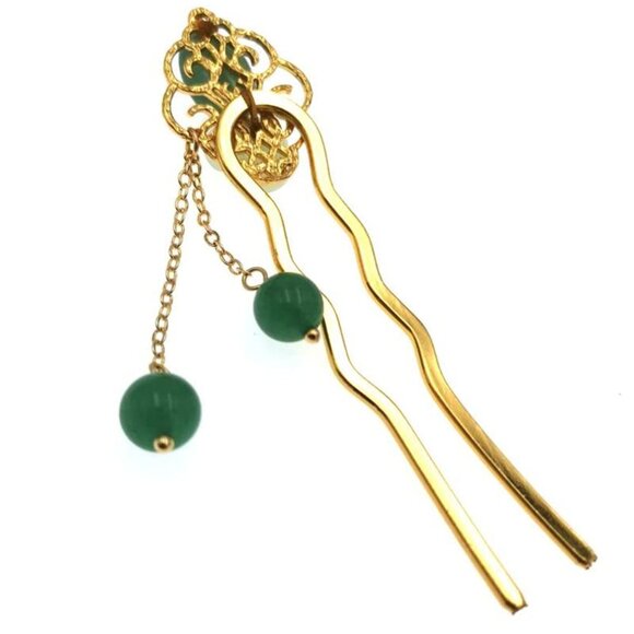 Jade Flower Hair Pins Women Girls Hair Stick Retro Hanfu U Shape Accessories - Picture 5 of 9